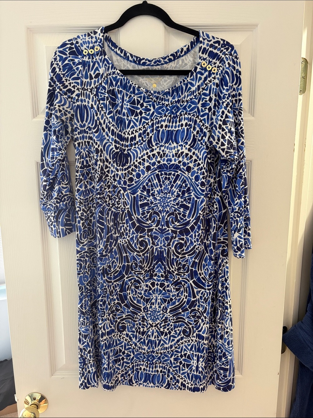 Lilly Pulitzer Blue & White Patterned Long Sleeve Dress